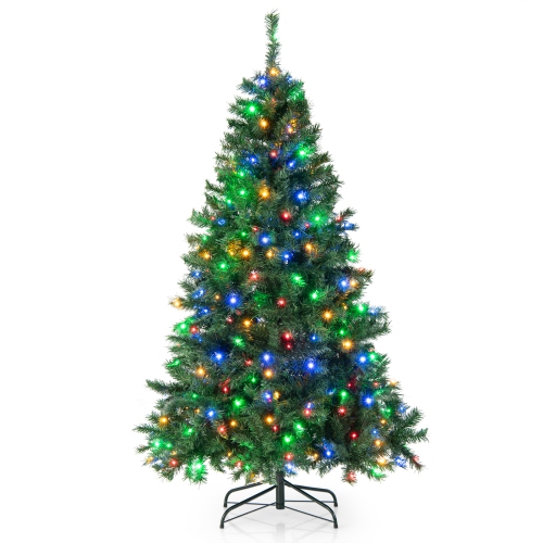 TOPBUY  6Ft Pre-Lit Hinged Christmas Tree Xmas Artificial Tree W/260 Multi-Color Led Lights Seasonal Holiday Decoration Tree 3-Minute Quick Shape