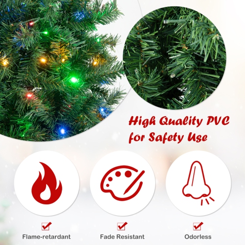 Topbuy 6FT sapin de Noël à charnières illuminé avec 260 lumières à DEL multicolores Noël décoration des Fêtes saisonnière arbre de décoration des