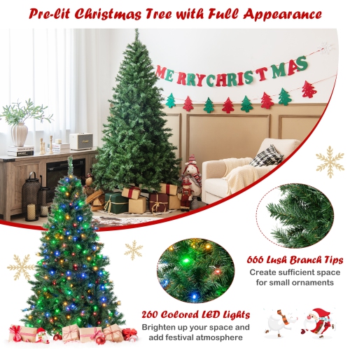 Topbuy 6FT sapin de Noël à charnières illuminé avec 260 lumières à DEL multicolores Noël décoration des Fêtes saisonnière arbre de décoration des