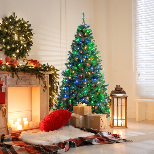 Topbuy 6FT sapin de Noël à charnières illuminé avec 260 lumières à DEL multicolores Noël décoration des Fêtes saisonnière arbre de décoration des