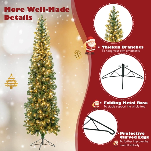 Gymax 7FT Pre-Lit PVC Christmas Decor Tree Half Artificial Tree w/ Branch Tips & Lights