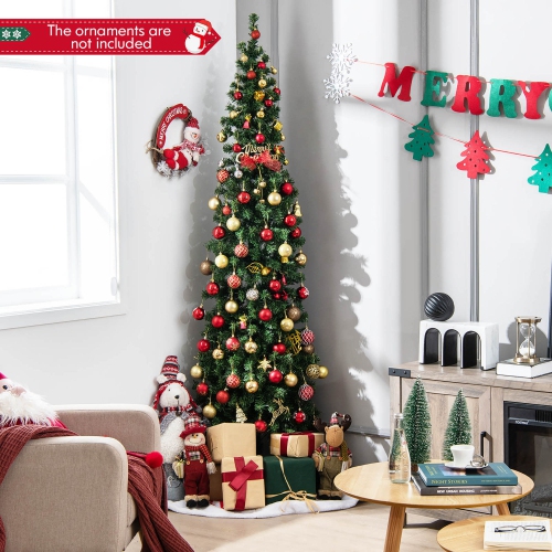 Gymax 7FT Pre-Lit PVC Christmas Decor Tree Half Artificial Tree w/ Branch Tips & Lights