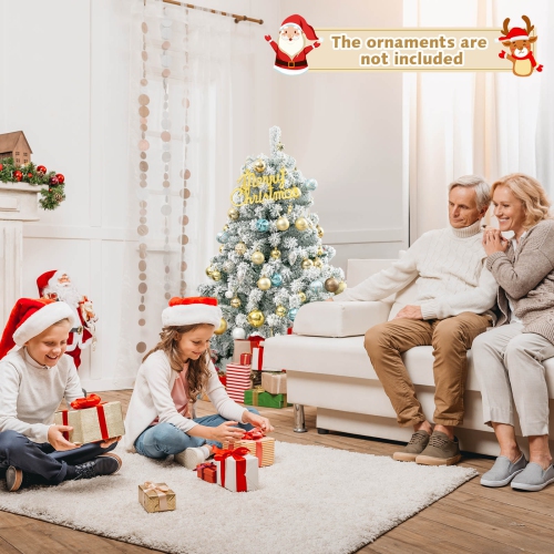 Topbuy 4.5 FT Snow Flocked Christmas Tree Pre-lit Christmas Tree w/295 Branch Tips & 150 Warm White LED Lights