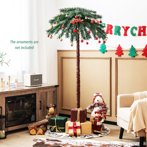 GYMAX  6Ft Artificial Palm Christmas Tree Pre-Lit Decor Tree W/ Pvc Branch Tips & Led Lights