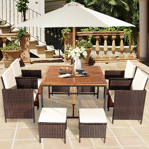 Topbuy 9-Piece Outdoor Patio Dining Set Conversation Furniture with Removable Cushions White