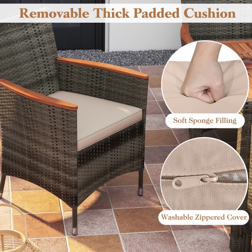 TopBuy – Ensemble de mobilier de jardin en rotin pour salle à manger en bois d’acacia avec chaise rembourrée pour l’extérieur, 9 pièces