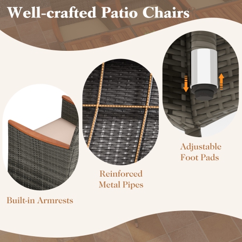 TopBuy – Ensemble de mobilier de jardin en rotin pour salle à manger en bois d’acacia avec chaise rembourrée pour l’extérieur, 9 pièces