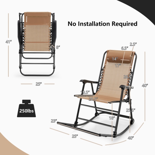Gymax 2PCS Patio Folding Rocking Chair Outdoor Portable Lounge Rocker
