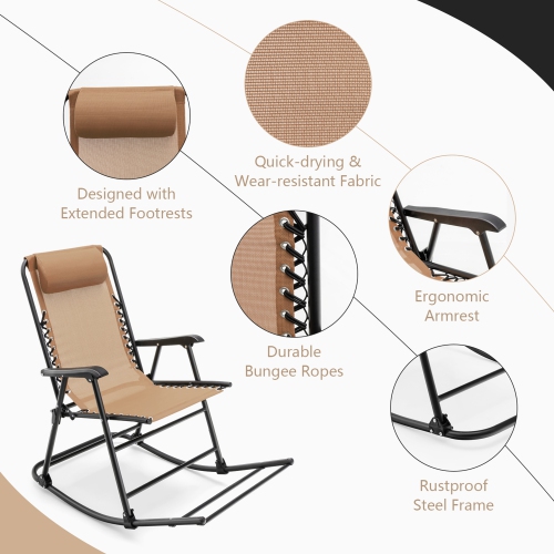 Gymax 2PCS Patio Folding Rocking Chair Outdoor Portable Lounge Rocker