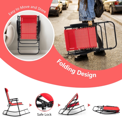 Gymax 2PCS Patio Folding Rocking Chair Outdoor Portable Lounge Rocker