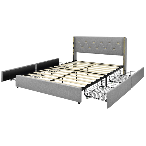Gymax Full/Queen Upholstered Bed Frame with 4 Storage Drawers Headboard