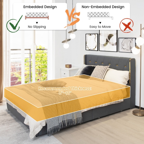 Gymax Full/Queen Upholstered Bed Frame with 4 Storage Drawers Headboard