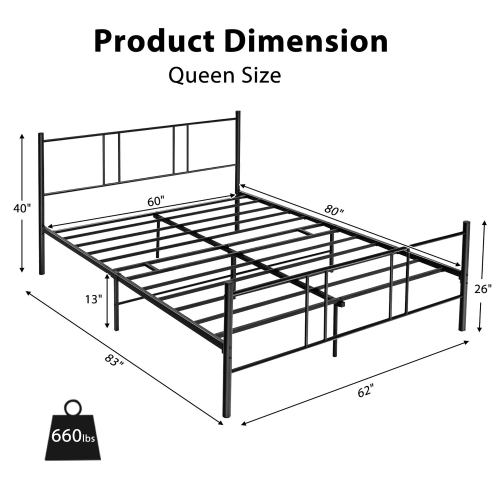Gymax Queen Size Platform Bed Frame Headboard Heavy-Duty Mattress Foundation Bedroom