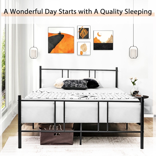 Gymax Queen Size Platform Bed Frame Headboard Heavy-Duty Mattress Foundation Bedroom