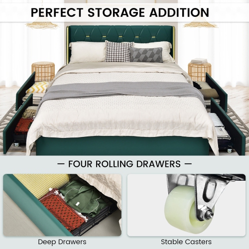 Gymax Full/Queen Upholstered Bed Frame with 4 Storage Drawers Headboard
