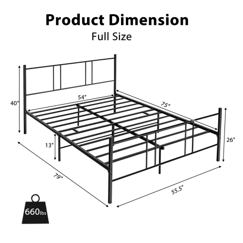 Gymax Full Size Platform Bed Frame Headboard Heavy-Duty Mattress Foundation Bedroom