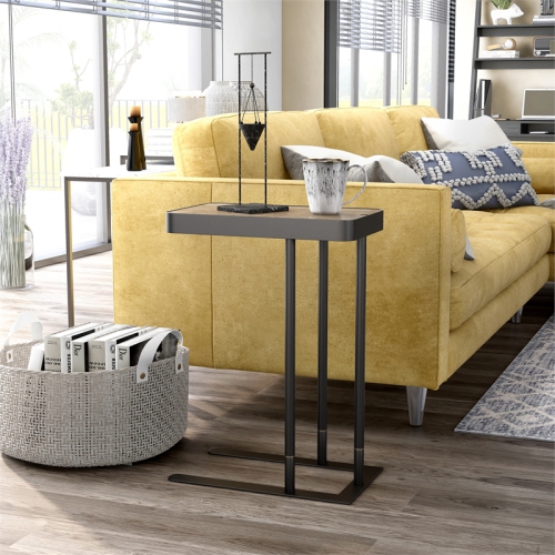 Bowery Hill Industrial Metal Adjustable Side Table in Sand Black