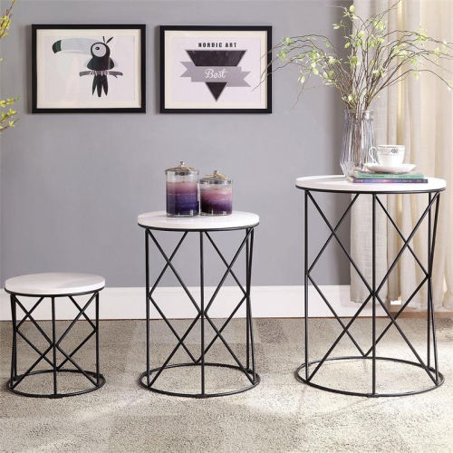 Bowery Hill Contemporary Wood 3-Piece Nesting Tables in White
