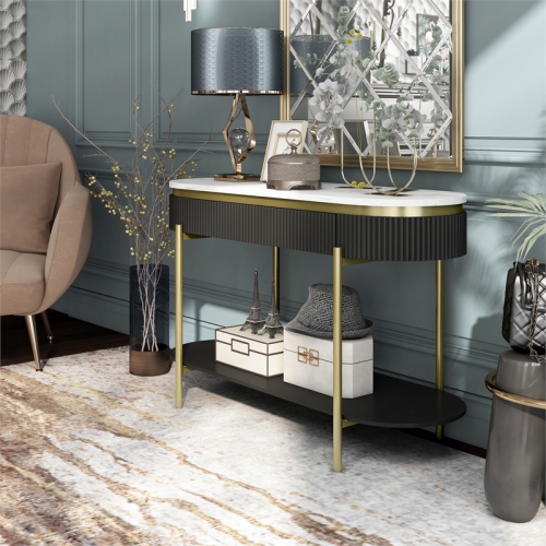 Bowery Hill Contemporary Wood 1-Drawer Console Table in Walnut