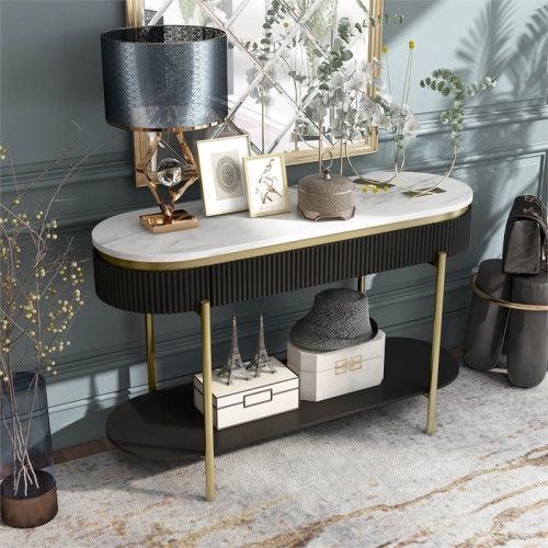 Bowery Hill Contemporary Wood 1-Drawer Console Table in Walnut