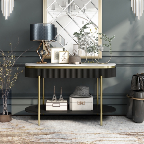 Bowery Hill Contemporary Wood 1-Drawer Console Table in Walnut