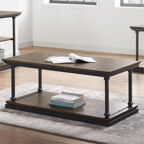Bowery Hill Industrial Wood 1-Shelf Coffee Table in Dark Oak Finish
