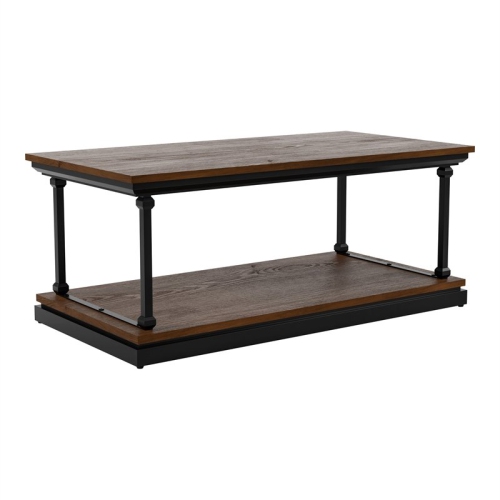 Bowery Hill Industrial Wood 1-Shelf Coffee Table in Dark Oak Finish