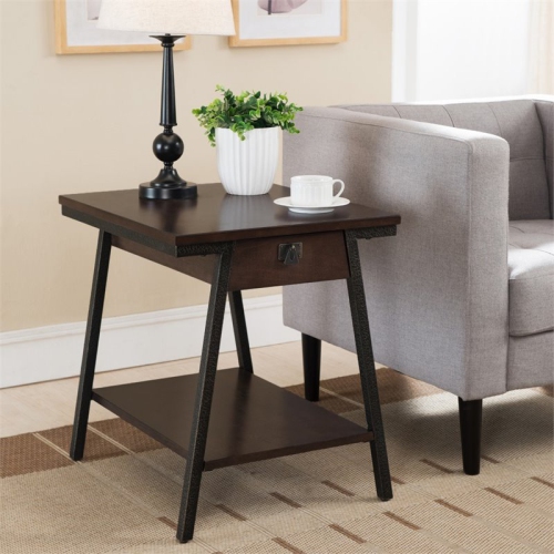 Leick Empiria Single Wood Drawer End Table in Walnut and Foundry Bronze Brown