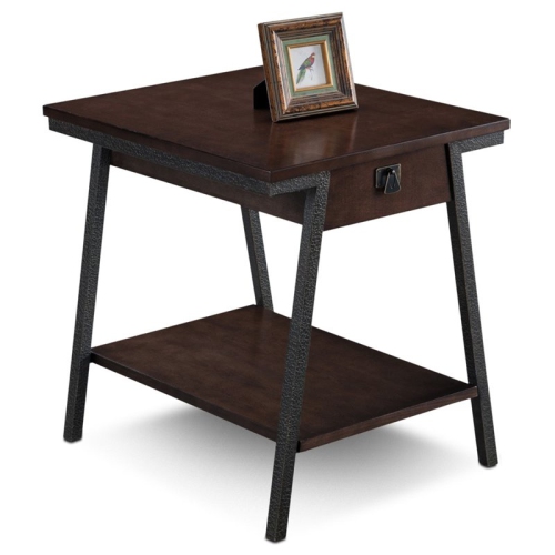 Leick Empiria Single Wood Drawer End Table in Walnut and Foundry Bronze Brown