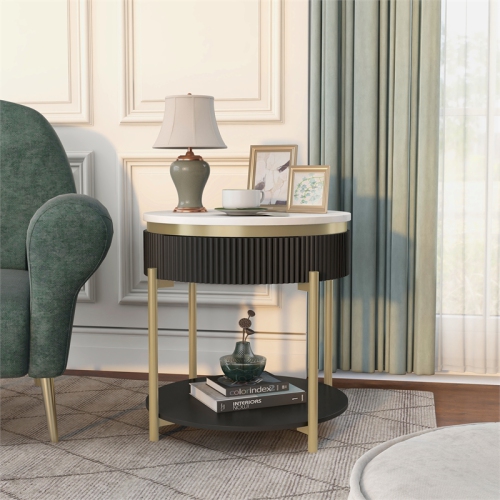 Bowery Hill Contemporary Wood 1-Drawer End Table in Dark Walnut