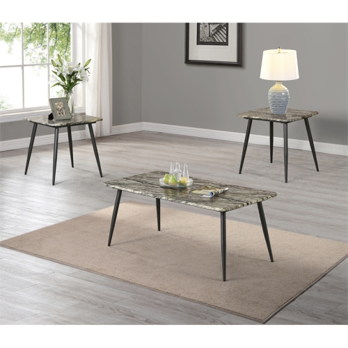 BOWERY HILL  Mid-Century Wood 3-Piece Coffee Table Set In Finish In Gray