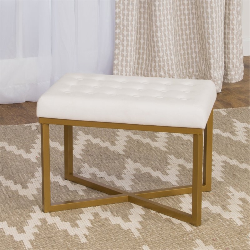 HomePop Modern Style Metal Bench with Velvet Seat in White Finish