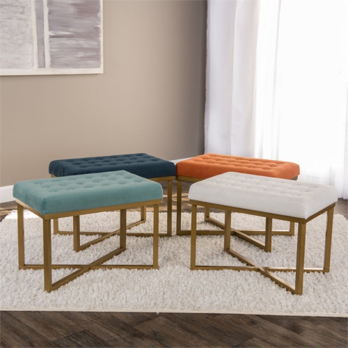 HomePop Modern Style Metal Bench with Velvet Seat in White Finish