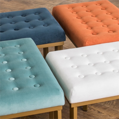 HomePop Modern Style Metal Bench with Velvet Seat in White Finish