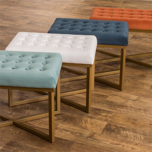 HomePop Modern Style Metal Bench with Velvet Seat in White Finish