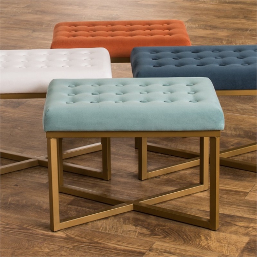 HomePop Modern Style Metal Bench with Velvet Seat in White Finish