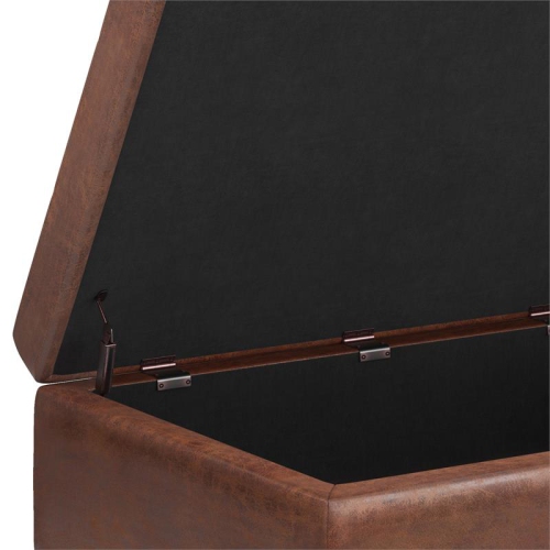 Shay 34in W Coffee Table Storage Ottoman in Distressed Saddle Brown Faux Leather