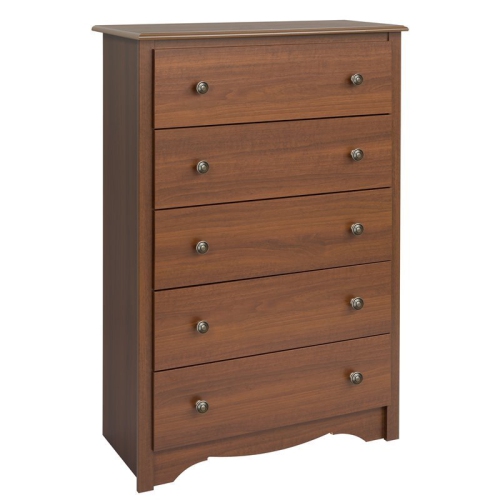 WRIGHT HOME  Pewter 5 Spacious Drawers Chest In Cherry Finish