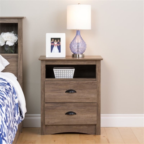 Wright Home Metal 2 Drawers Nightstand in Drifted Gray Finish