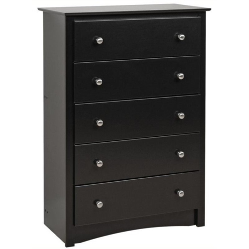 Wright Home Plastic 5 Drawers Chest with Solid Brushed Nickel Knobs in Black