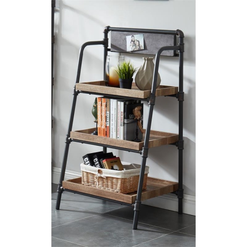 Bowery Hill Industrial Metal 3-Shelf Bookcase in Sand Black Finish