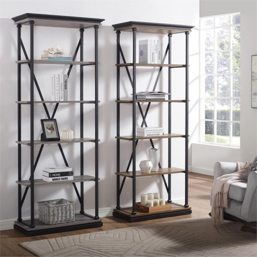Bowery Hill Industrial Metal 33-Inch Bookcase in Antique Gray