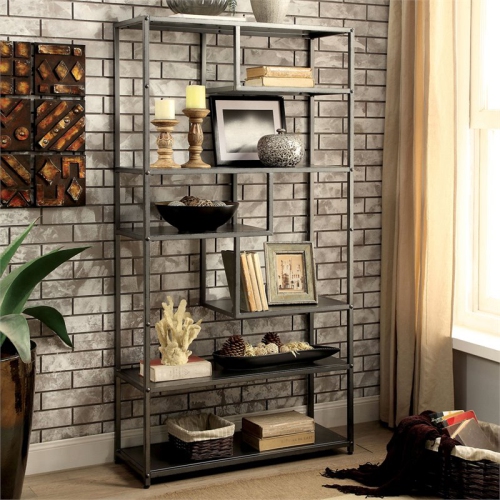 BOWERY HILL  Industrial Metal 6-Shelf Bookcase In Powder Coated Gray