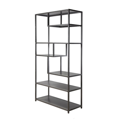 Bowery Hill Industrial Metal 6-Shelf Bookcase in Powder Coated Gray