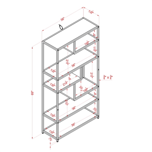 Bowery Hill Industrial Metal 6-Shelf Bookcase in Powder Coated Gray