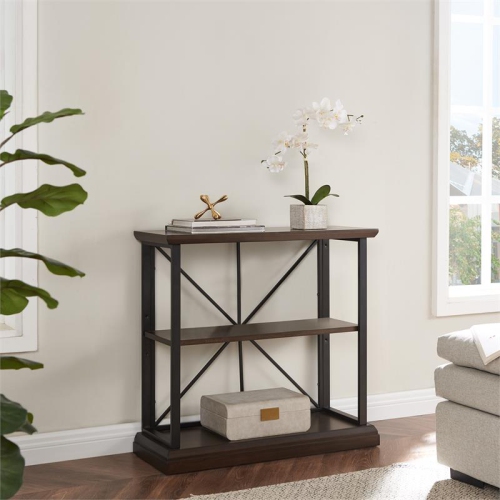 11832-DEMB Finnick Mixed Metal and Wood Bookshelf in Dark Earth/Matte Black