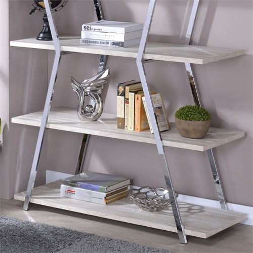 Bowery Hill Contemporary Metal 4-Shelf Bookcase in Chrome Finish