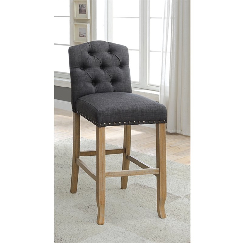 BOWERY HILL  Rustic Fabric Bar Stool In Dark Finish (Set Of 2) In Gray