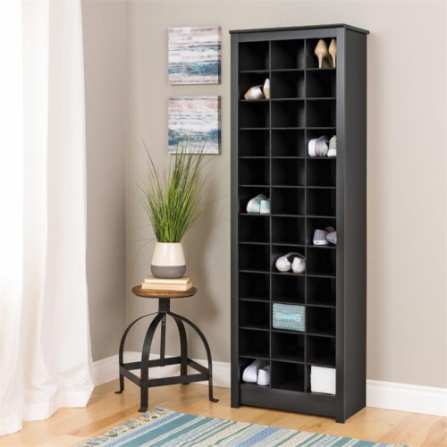 Wright Home Wood Space-Saving Shoe Storage Cabinet in Black Finish