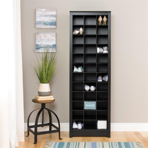 Wright Home Wood Space-Saving Shoe Storage Cabinet in Black Finish